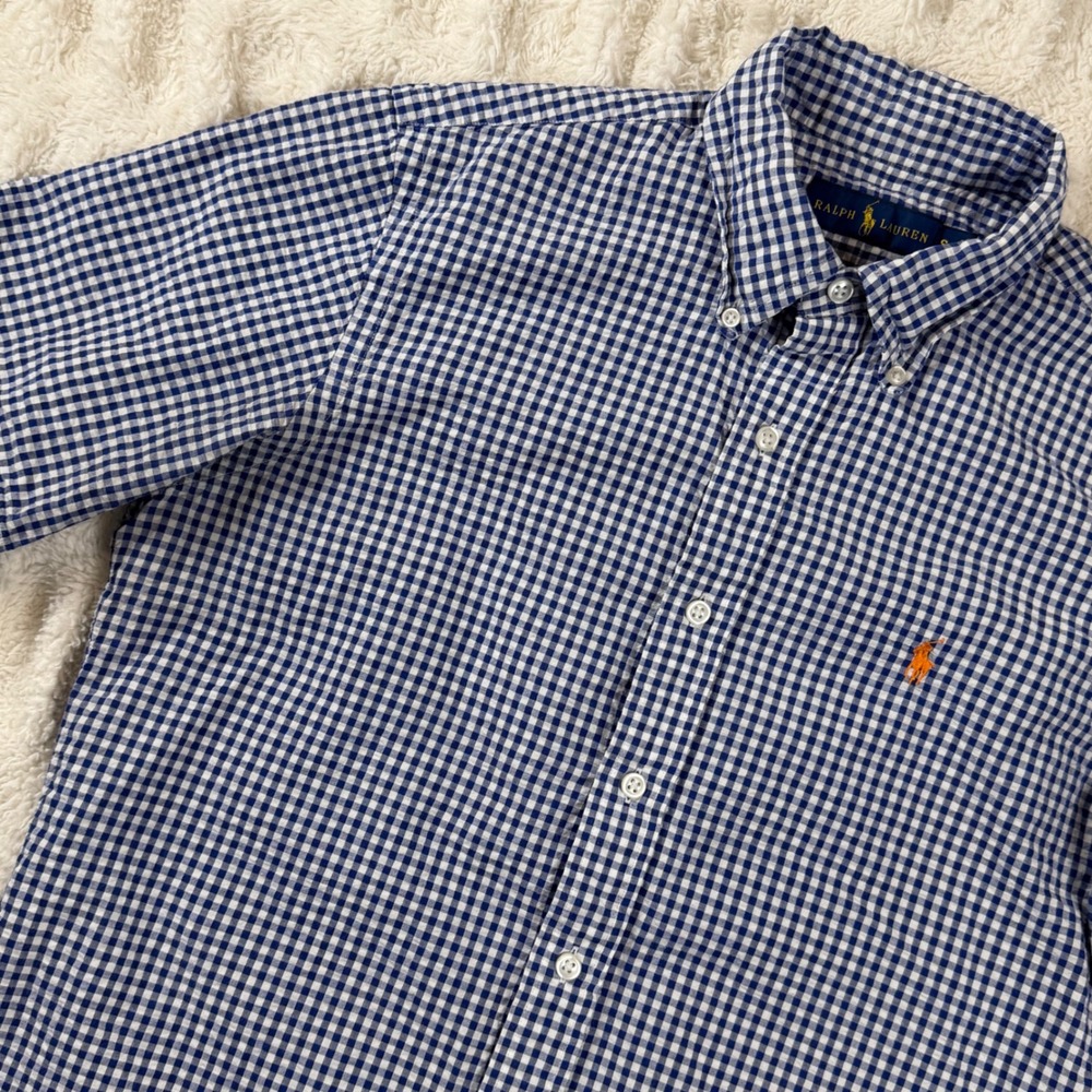 Polo Ralph Lauren Mens Blue White Gingham Short Sleeve Button Down Shirt Small